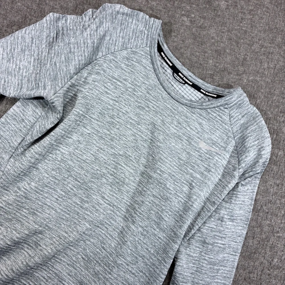 Nike‎ Running Top Womens Medium Gray Dri-Fit Long Sleeve Thumbhole Pockets